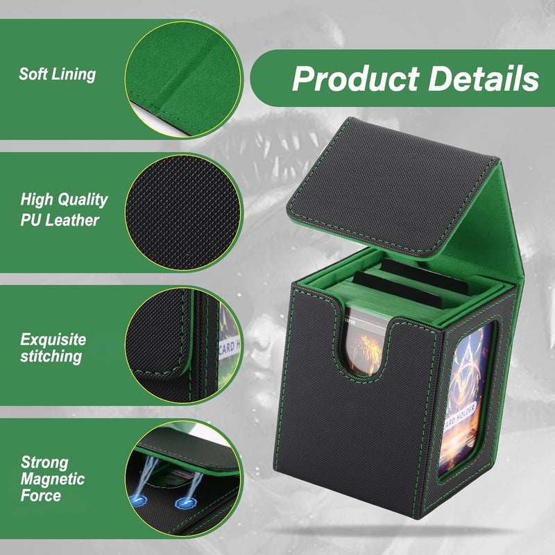 Stepane Commander Deck Box for MTG with double display windows,Card Storage Box Fits 120+ Single sleveed Cards,Magnetic Card Box with 2 Dividers&2 Toploaders for TCG Black/Green - Image 5